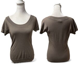 Ann Taylor Brown Short Sleeve Scoop Neck Knit Top Size Small